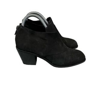 Eileen Fisher Black Suede Leather Ember Ankle Booties Block Heel Womens Size 8